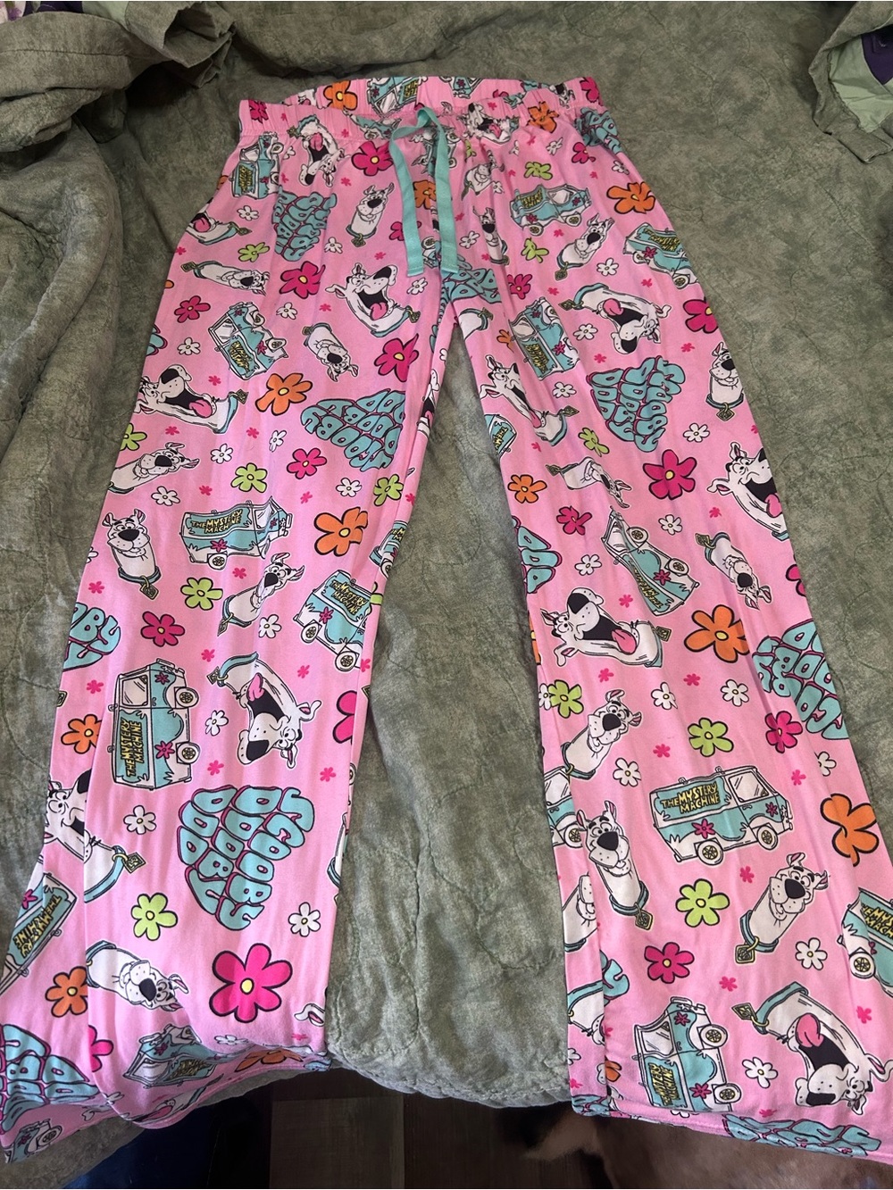 Pink Kids Pajama Pants with Playful Dog & Flower Print